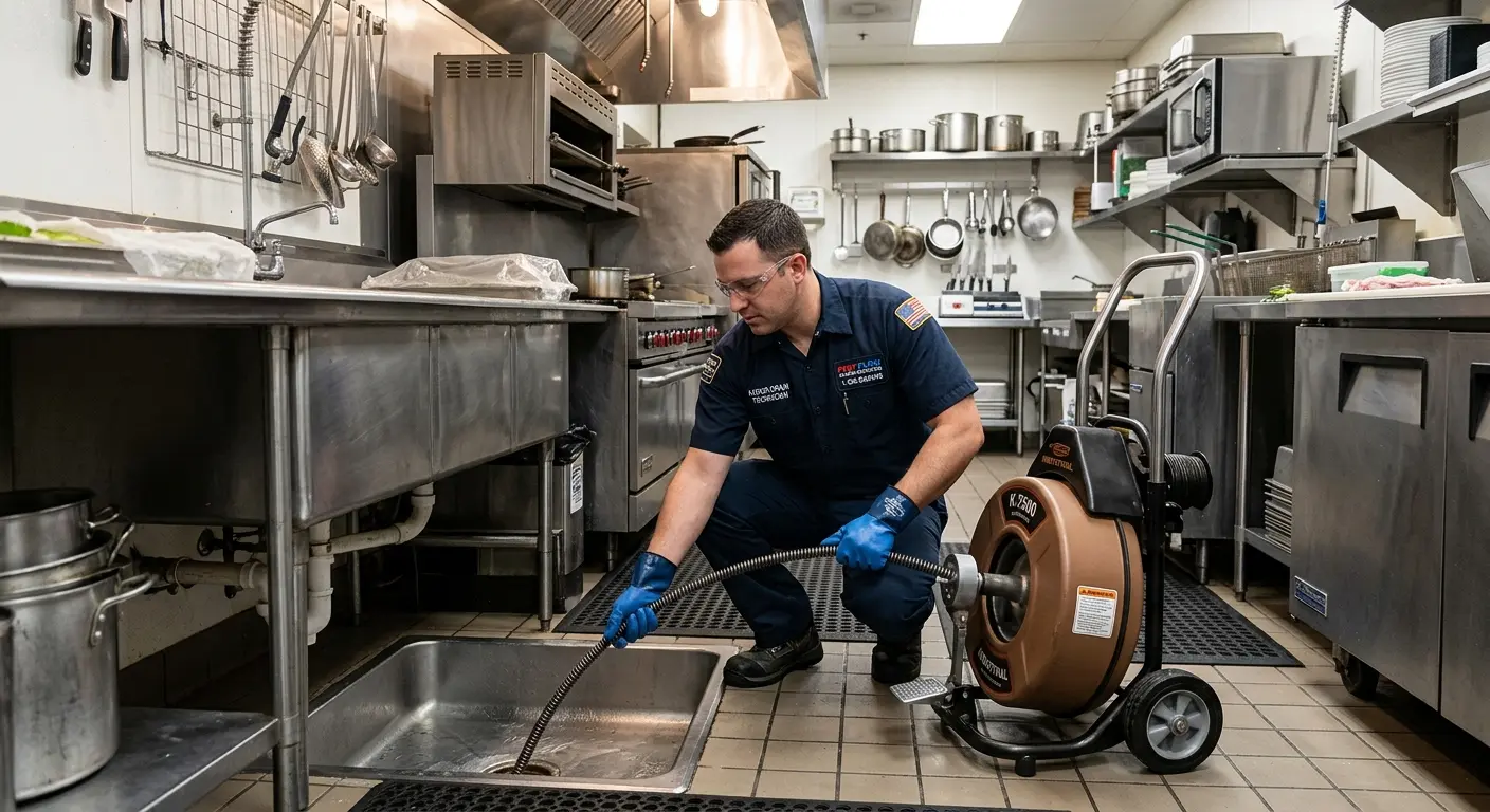 Commercial drain cleaning service in a restaurant kitchen in Cullman